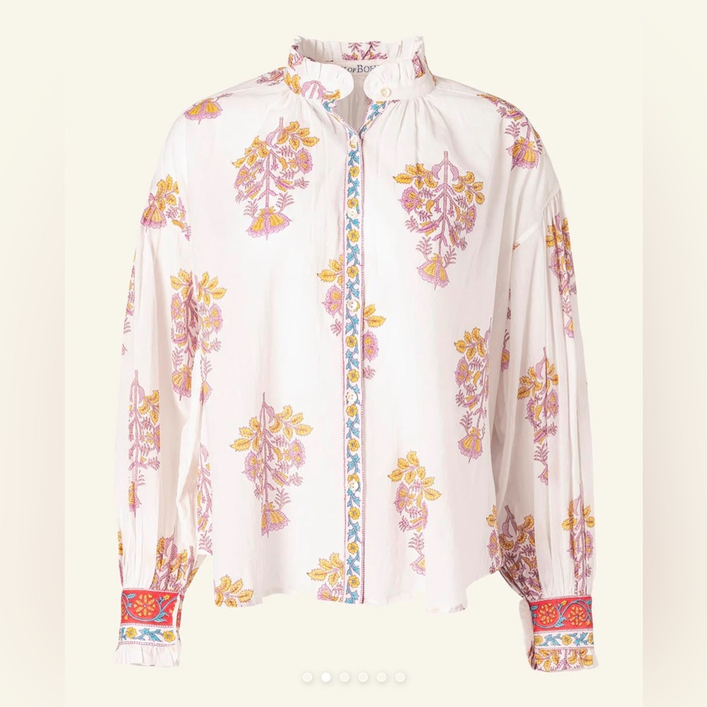 NWT Alix Of Bohemia White and Purple Floral Blouse